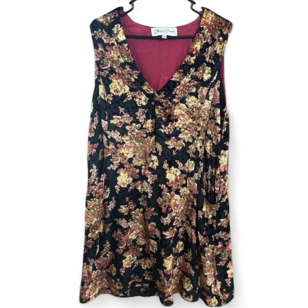 Hopeless Romantic Velvet Floral Dress Black Gold Burgundy Boho Vintage Style L